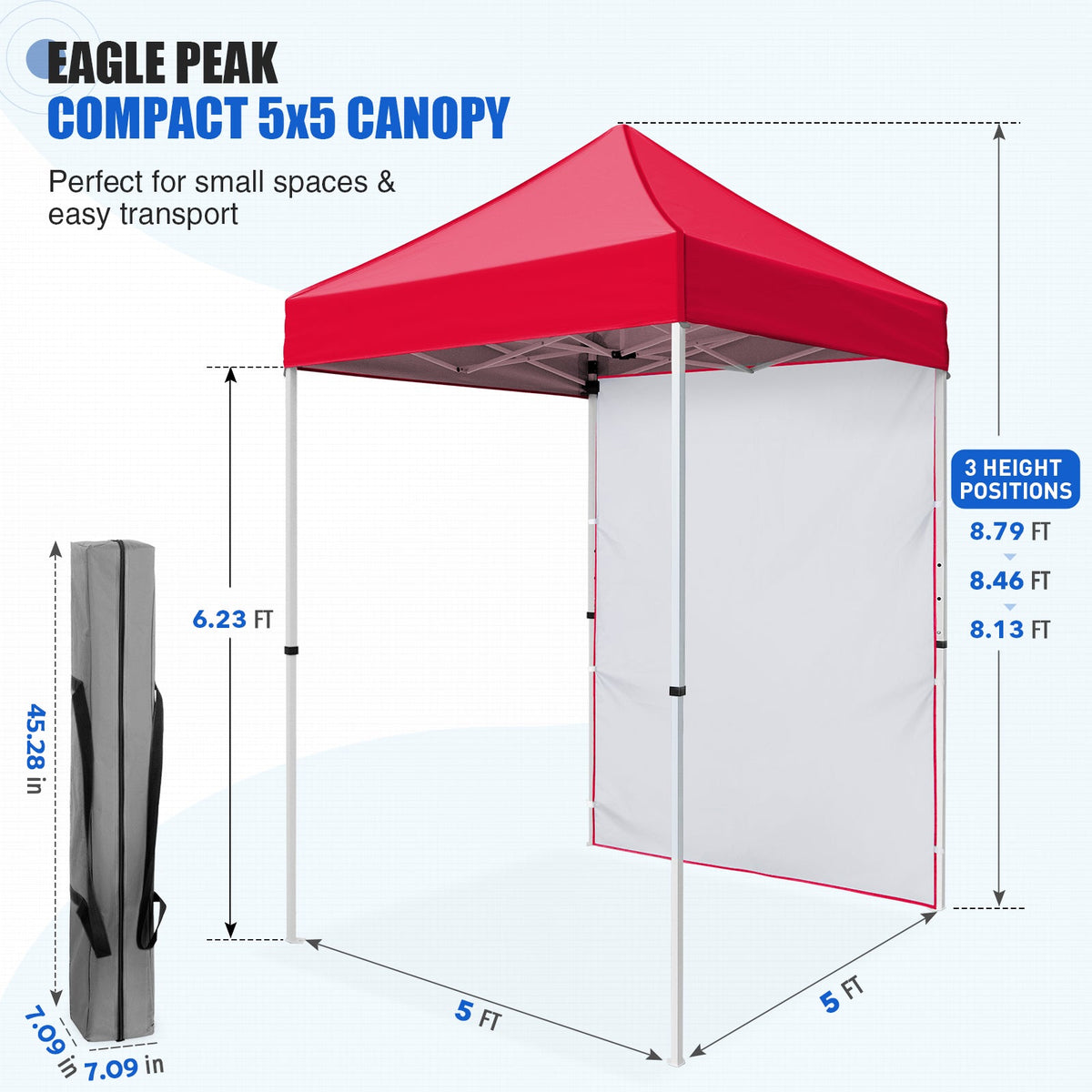 5x5 Pop Up Canopy Tent with 1 Removable Sidewall - Eagle Peak®
