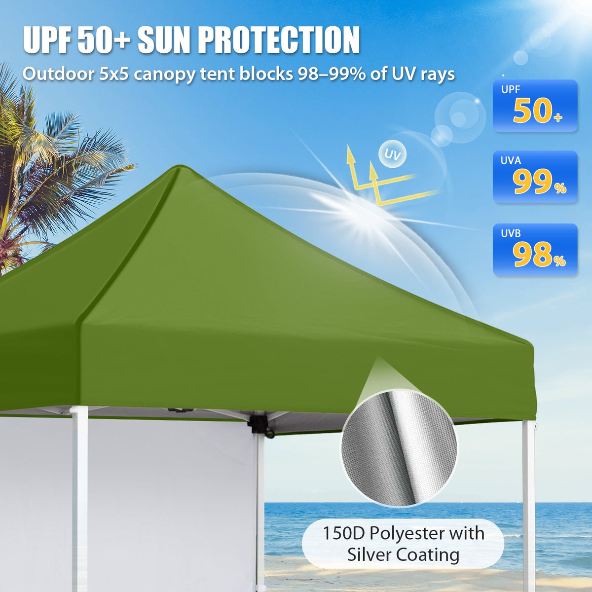 5x5 Pop Up Canopy Tent with 1 Removable Sidewall - Eagle Peak®