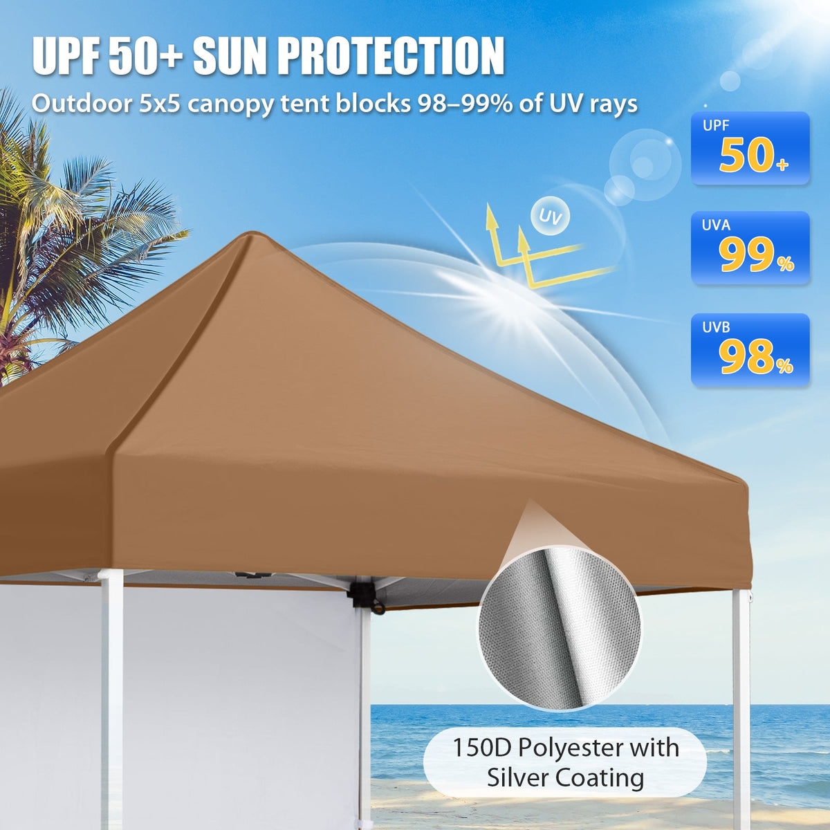5x5 Pop Up Canopy Tent with 1 Removable Sidewall - Eagle Peak®