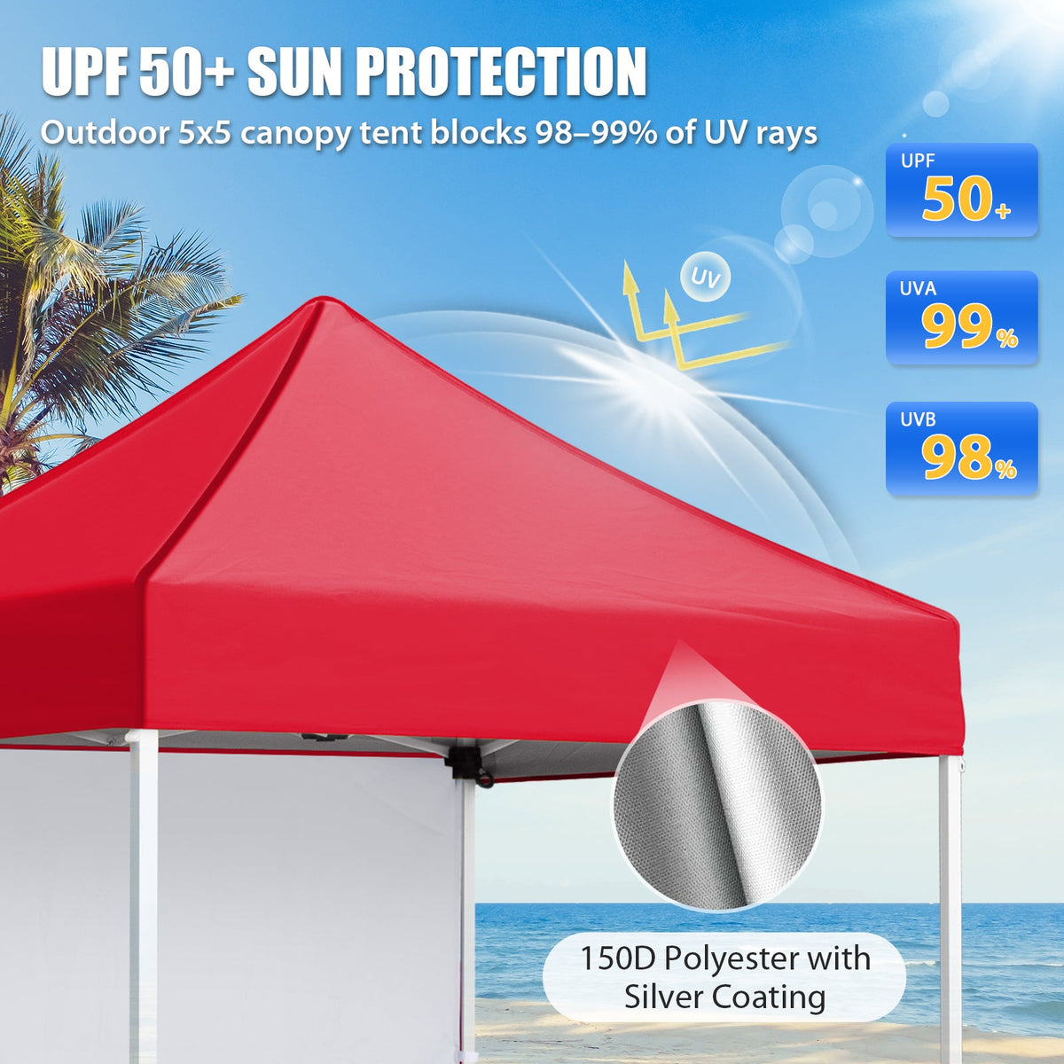 5x5 Pop Up Canopy Tent with 1 Removable Sidewall - Eagle Peak®