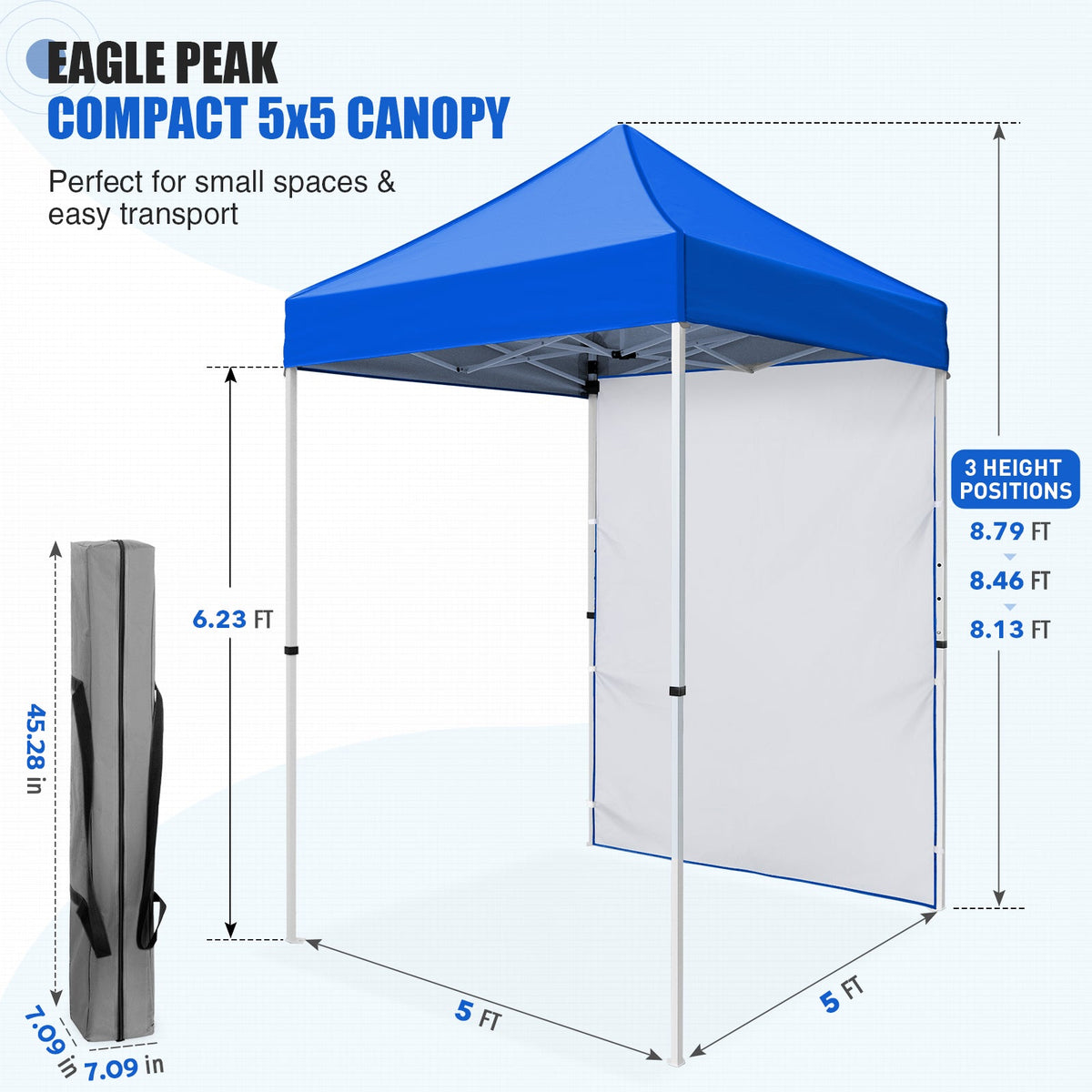 5x5 Pop Up Canopy Tent with 1 Removable Sidewall - Eagle Peak®
