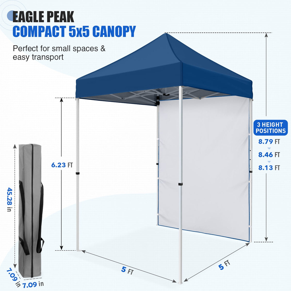5x5 Pop Up Canopy Tent with 1 Removable Sidewall - Eagle Peak®