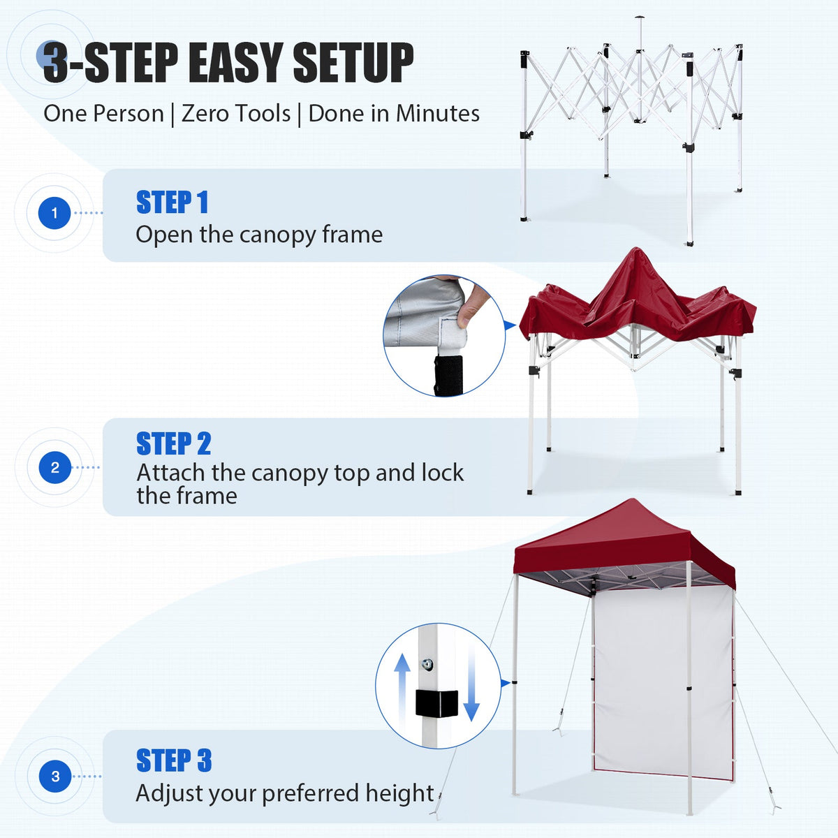 5x5 Pop Up Canopy Tent with 1 Removable Sidewall - Eagle Peak®