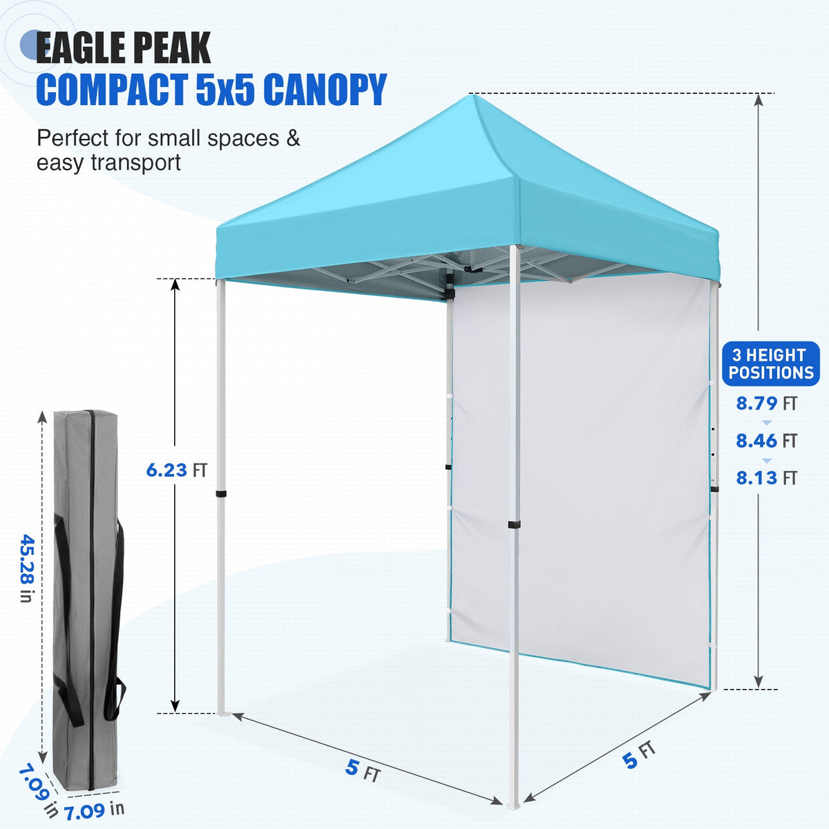 5x5 Pop Up Canopy Tent with 1 Removable Sidewall - Eagle Peak®