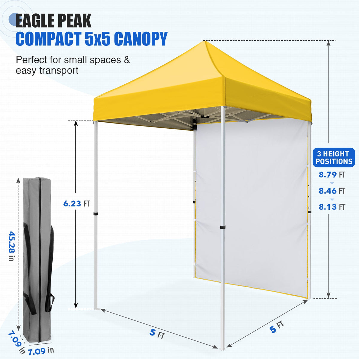 5x5 Pop Up Canopy Tent with 1 Removable Sidewall - Eagle Peak®