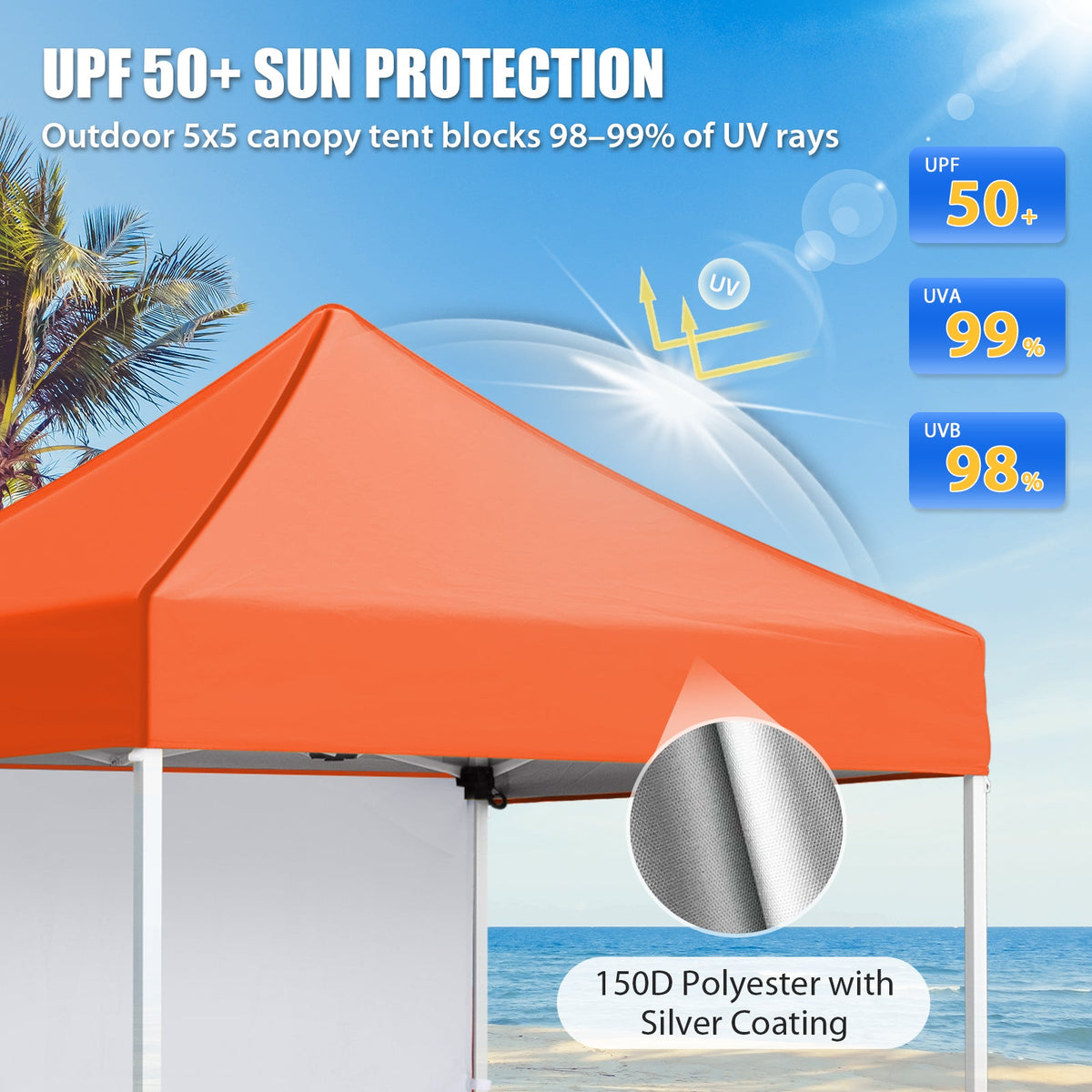5x5 Pop Up Canopy Tent with 1 Removable Sidewall - Eagle Peak®