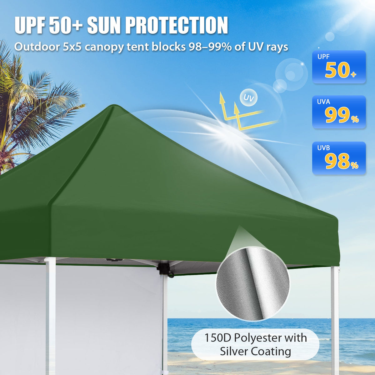 5x5 Pop Up Canopy Tent with 1 Removable Sidewall - Eagle Peak®