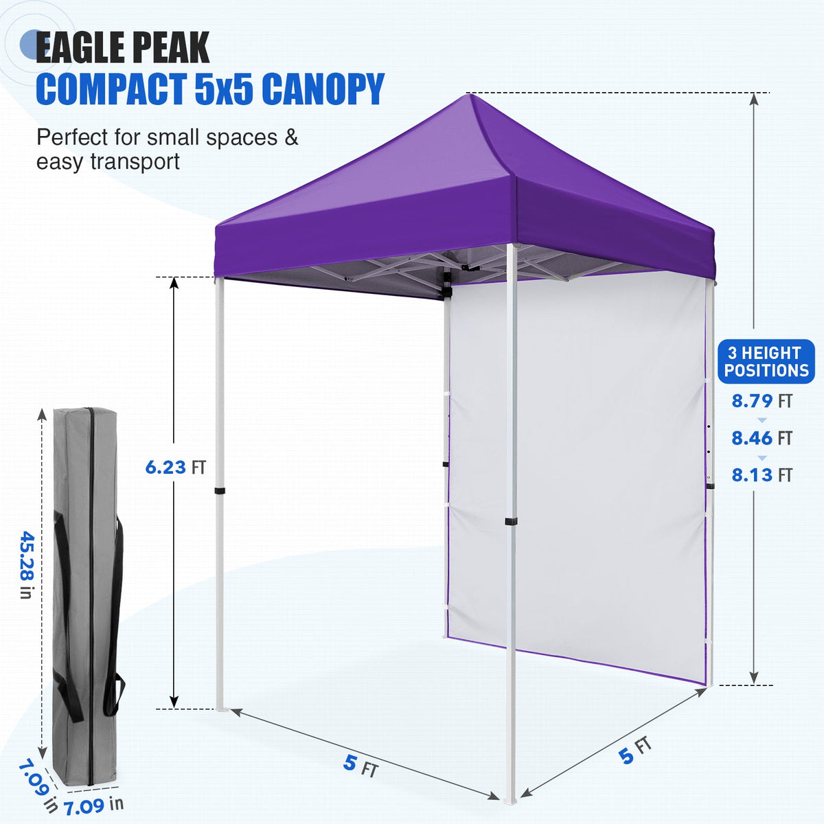 5x5 Pop Up Canopy Tent with 1 Removable Sidewall - Eagle Peak®