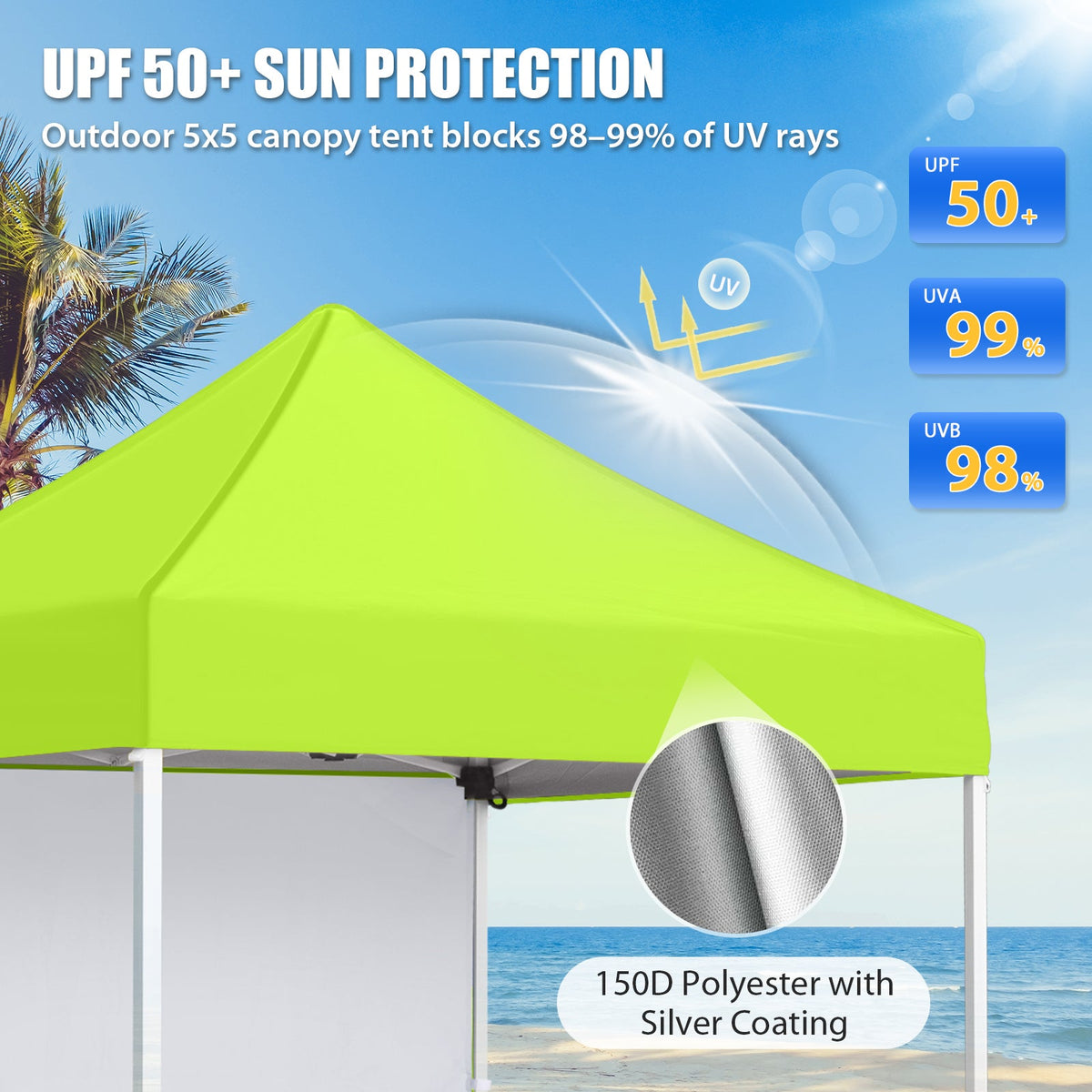 5x5 Pop Up Canopy Tent with 1 Removable Sidewall - Eagle Peak®