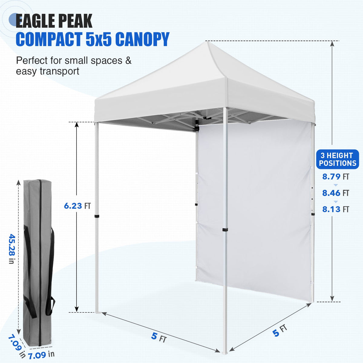 5x5 Pop Up Canopy Tent with 1 Removable Sidewall - Eagle Peak®