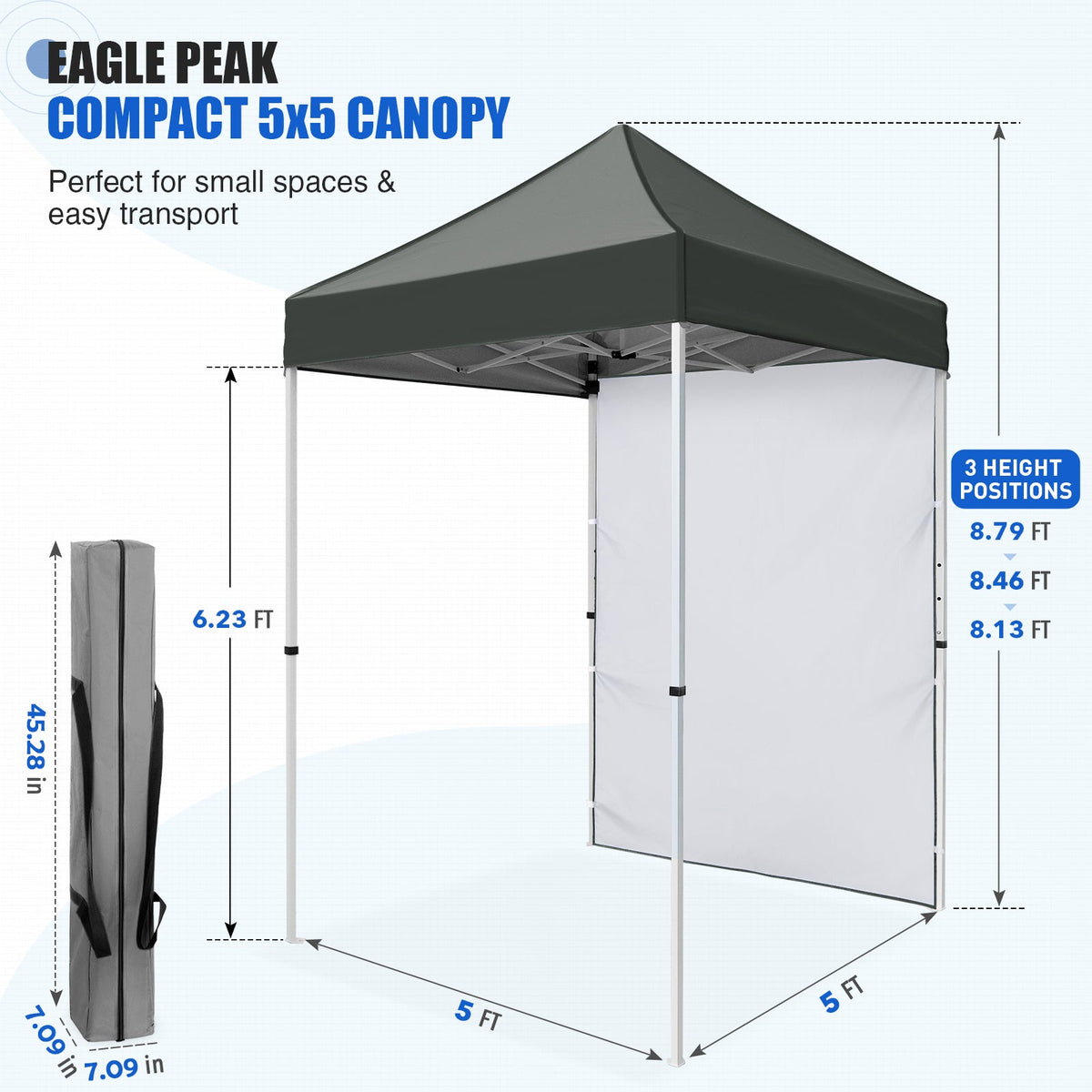 5x5 Pop Up Canopy Tent with 1 Removable Sidewall - Eagle Peak®