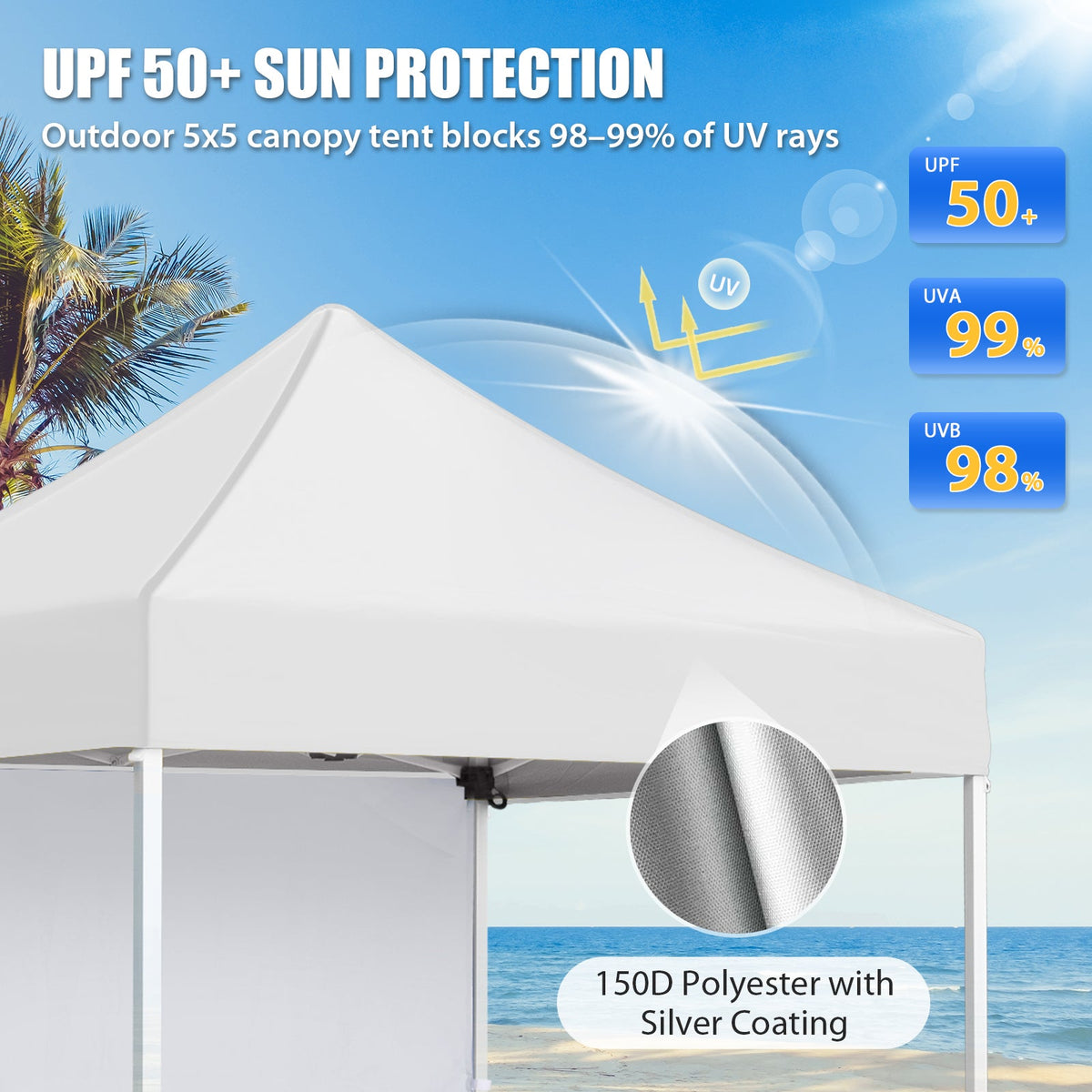 5x5 Pop Up Canopy Tent with 1 Removable Sidewall - Eagle Peak®