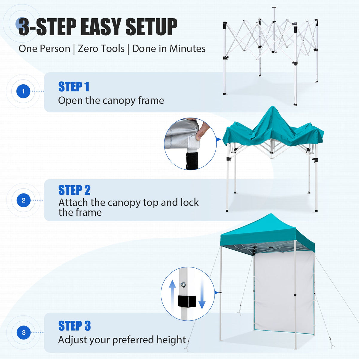 5x5 Pop Up Canopy Tent with 1 Removable Sidewall - Eagle Peak®