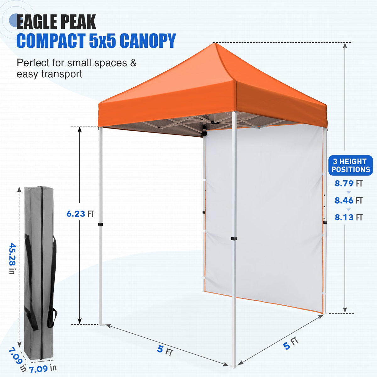 5x5 Pop Up Canopy Tent with 1 Removable Sidewall - Eagle Peak®