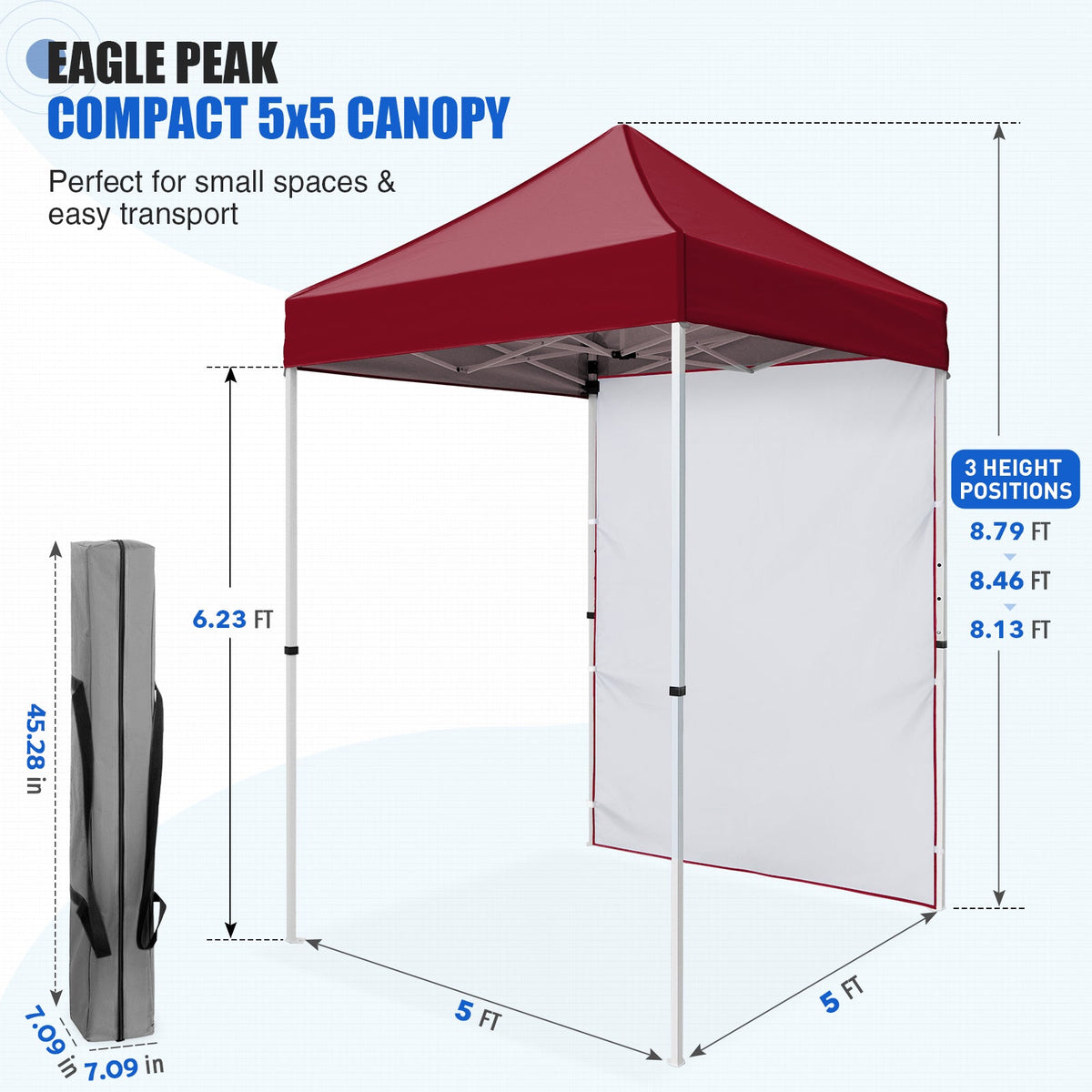 5x5 Pop Up Canopy Tent with 1 Removable Sidewall - Eagle Peak®