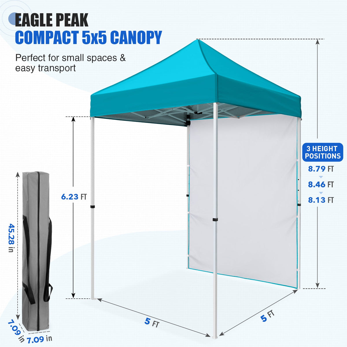 5x5 Pop Up Canopy Tent with 1 Removable Sidewall - Eagle Peak®