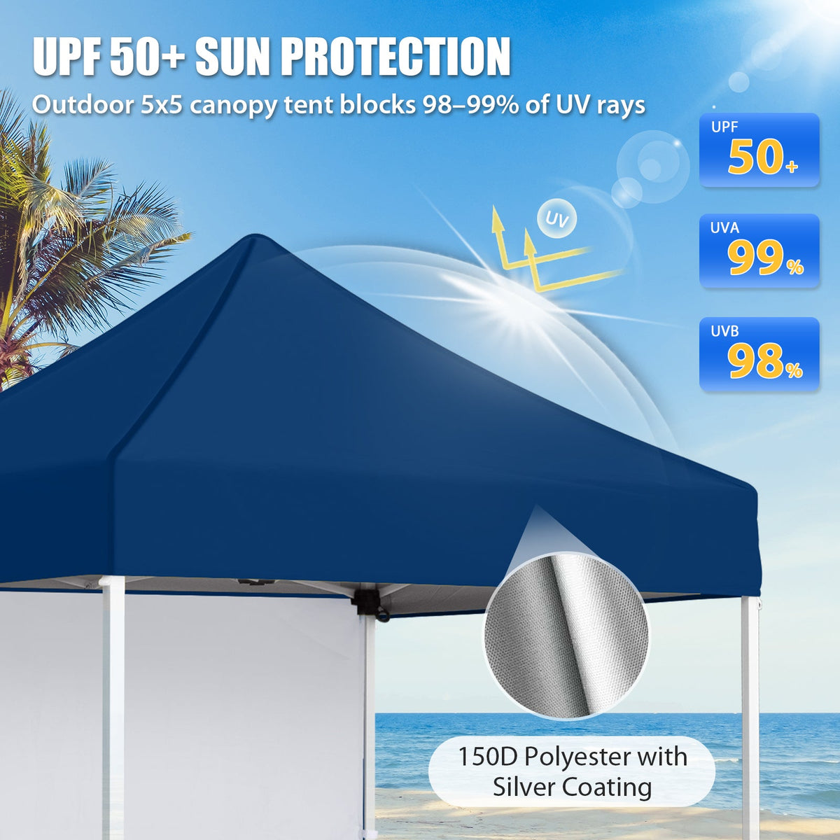 5x5 Pop Up Canopy Tent with 1 Removable Sidewall - Eagle Peak®