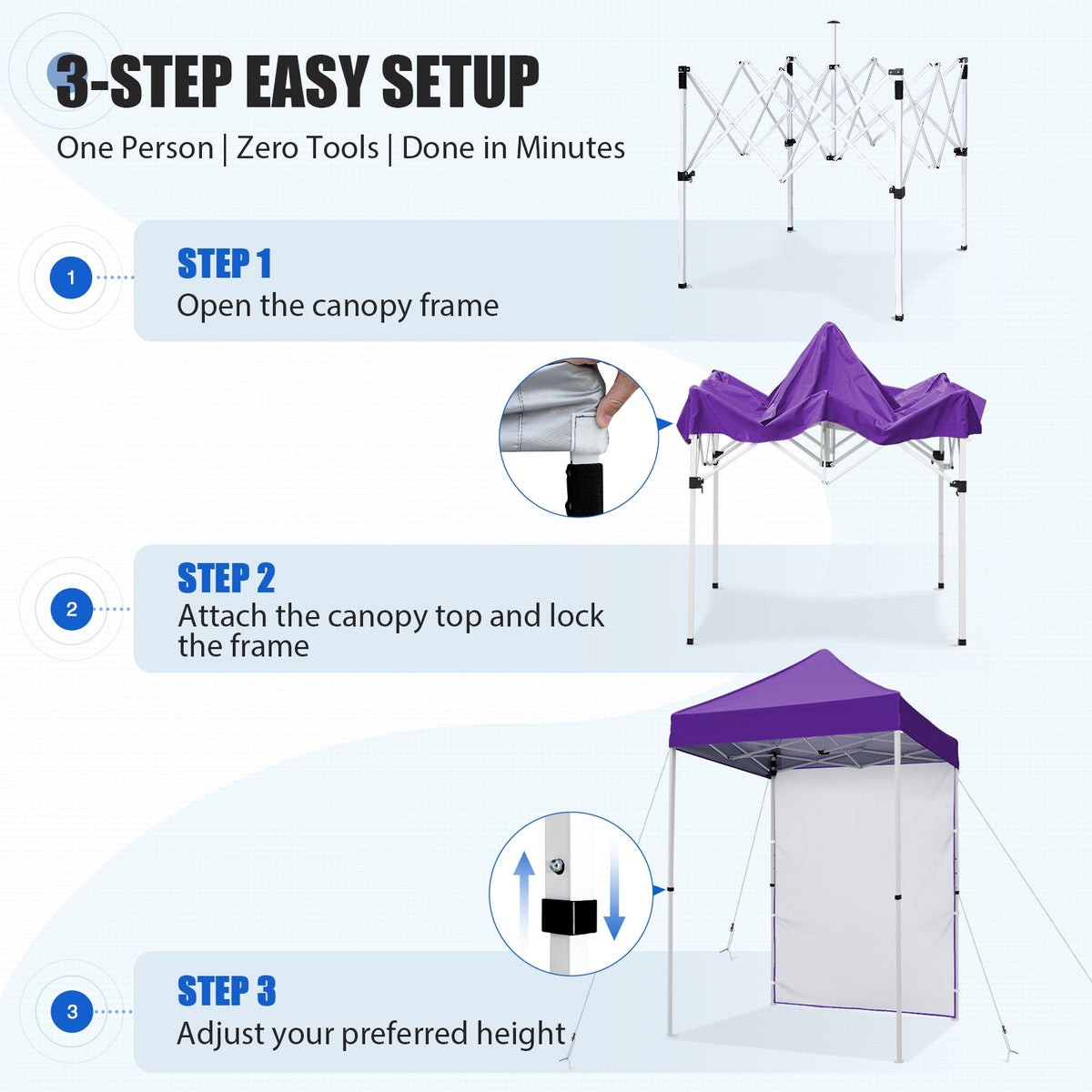 5x5 Pop Up Canopy Tent with 1 Removable Sidewall - Eagle Peak®