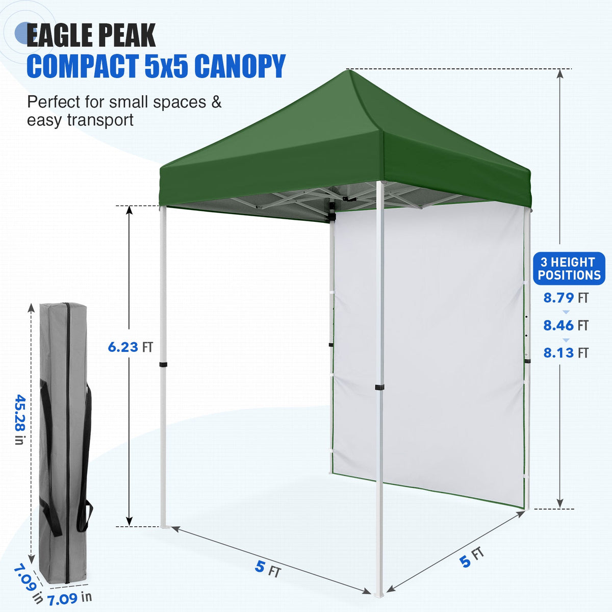 5x5 Pop Up Canopy Tent with 1 Removable Sidewall - Eagle Peak®