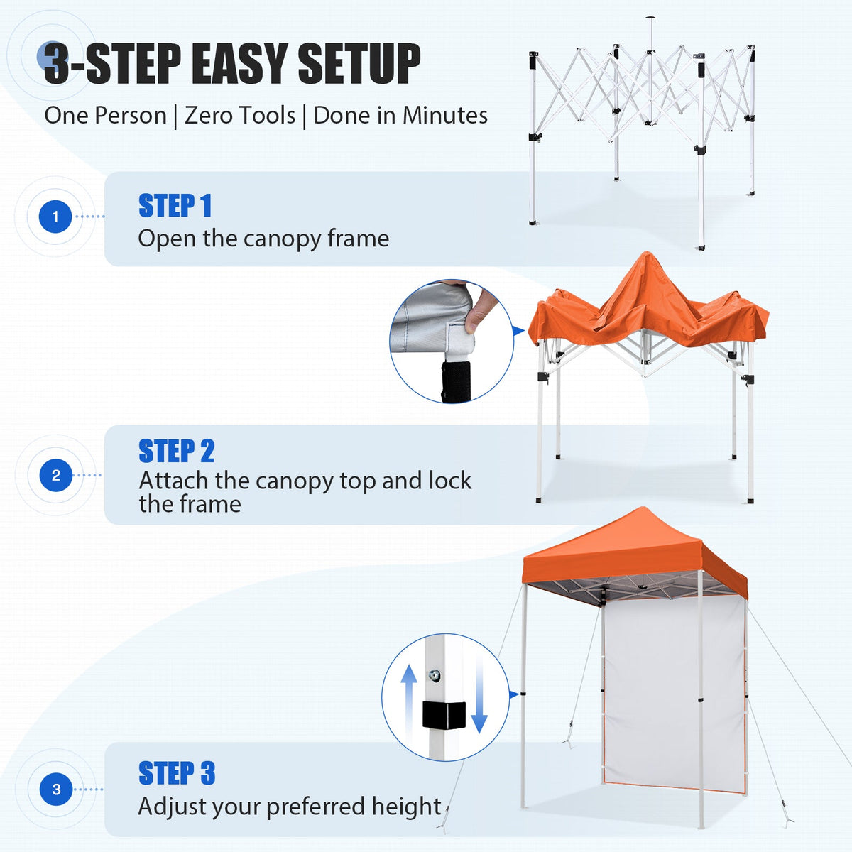 5x5 Pop Up Canopy Tent with 1 Removable Sidewall - Eagle Peak®