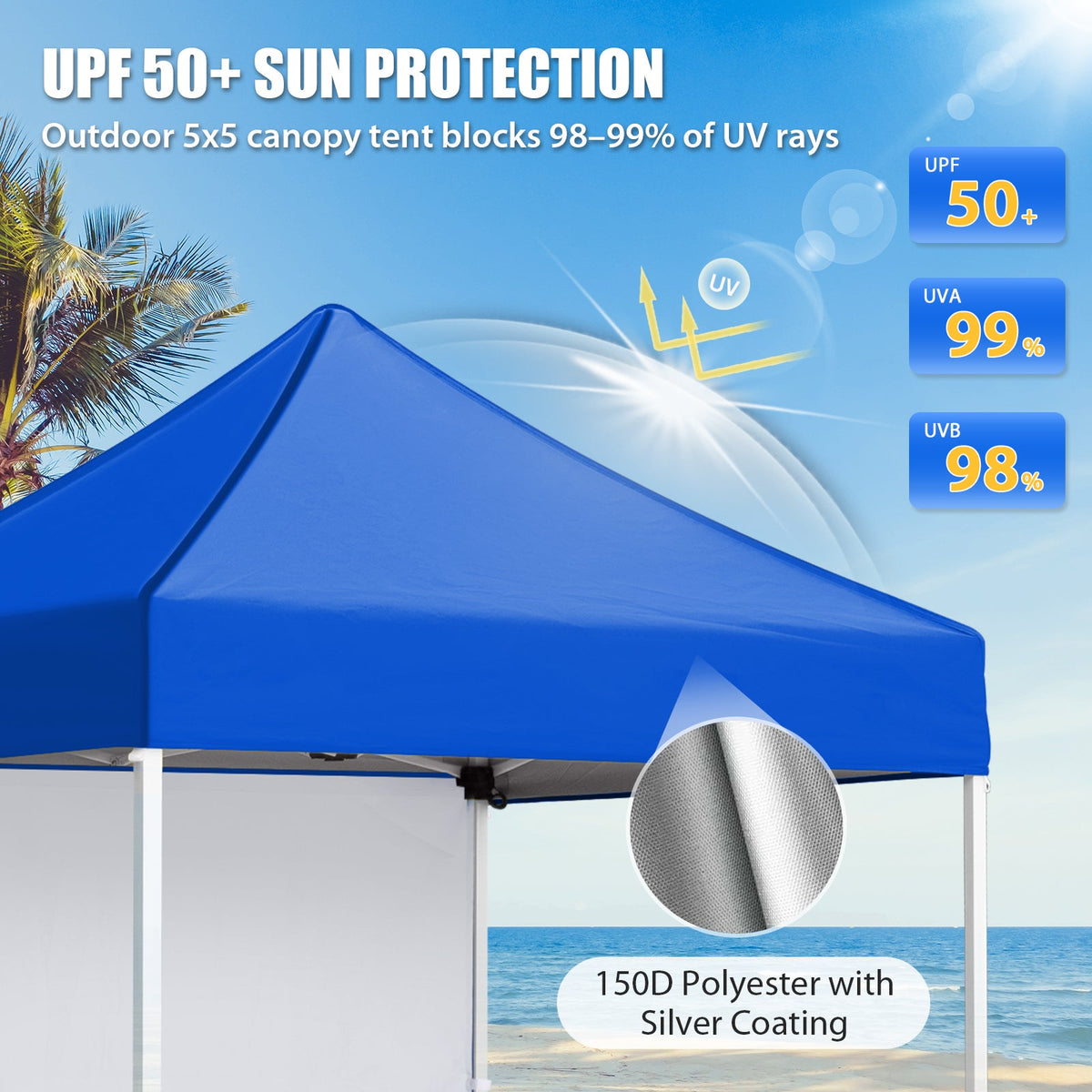 5x5 Pop Up Canopy Tent with 1 Removable Sidewall - Eagle Peak®