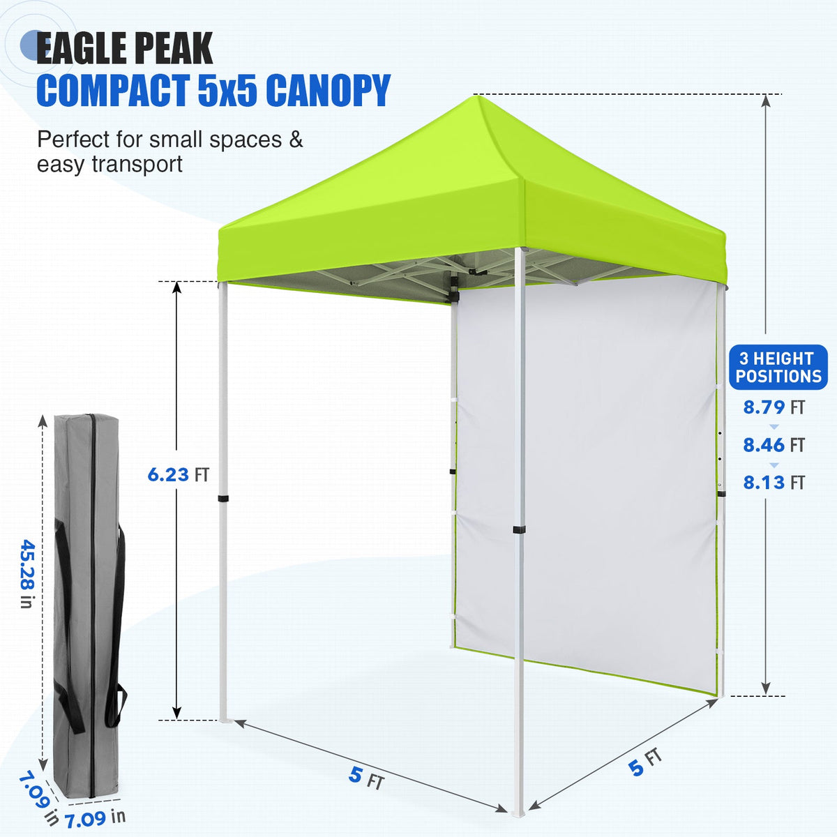 5x5 Pop Up Canopy Tent with 1 Removable Sidewall - Eagle Peak®