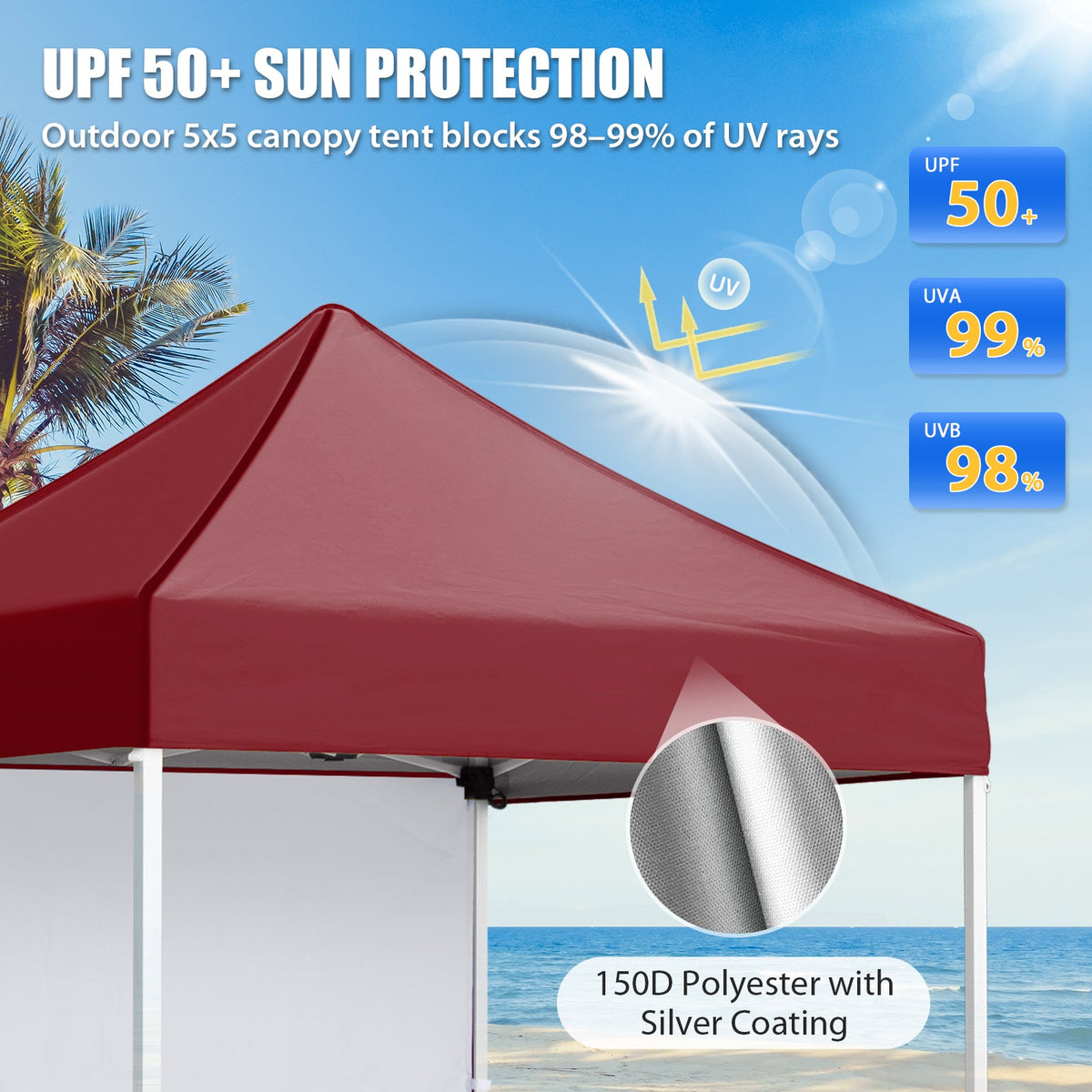 5x5 Pop Up Canopy Tent with 1 Removable Sidewall - Eagle Peak®