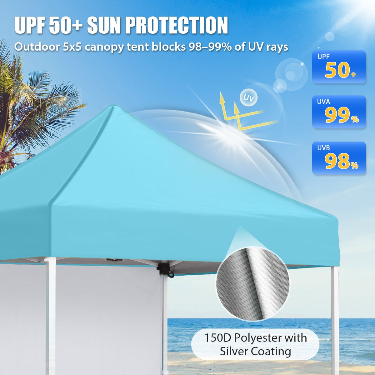 5x5 Pop Up Canopy Tent with 1 Removable Sidewall - Eagle Peak®