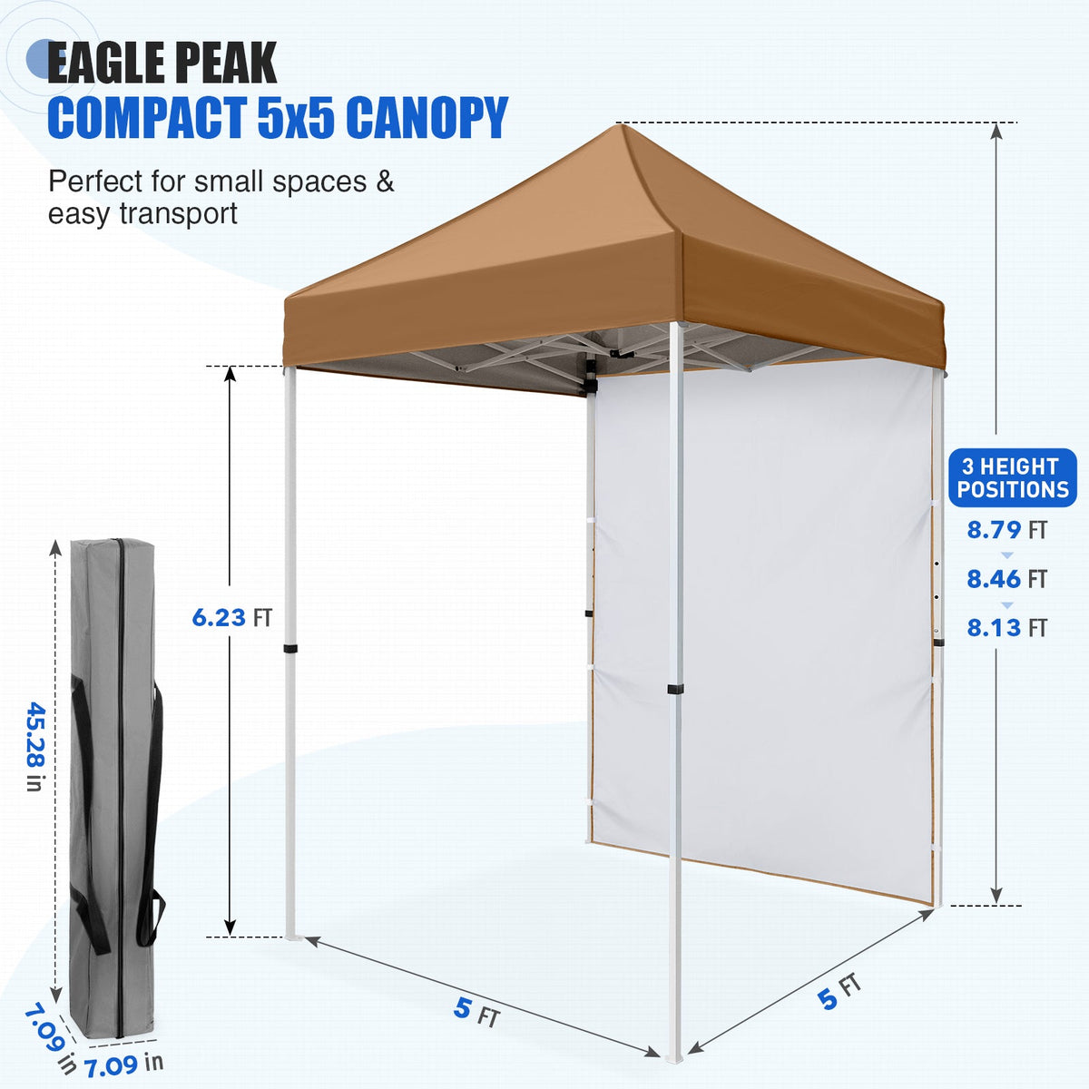 5x5 Pop Up Canopy Tent with 1 Removable Sidewall - Eagle Peak®