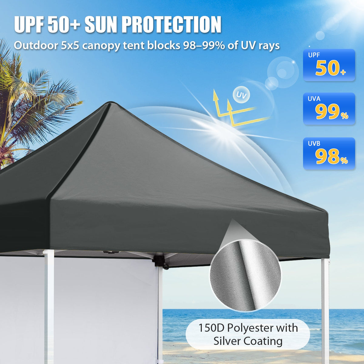 5x5 Pop Up Canopy Tent with 1 Removable Sidewall - Eagle Peak®