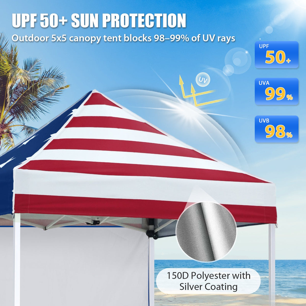 5x5 Pop Up Canopy Tent with 1 Removable Sidewall - Eagle Peak®