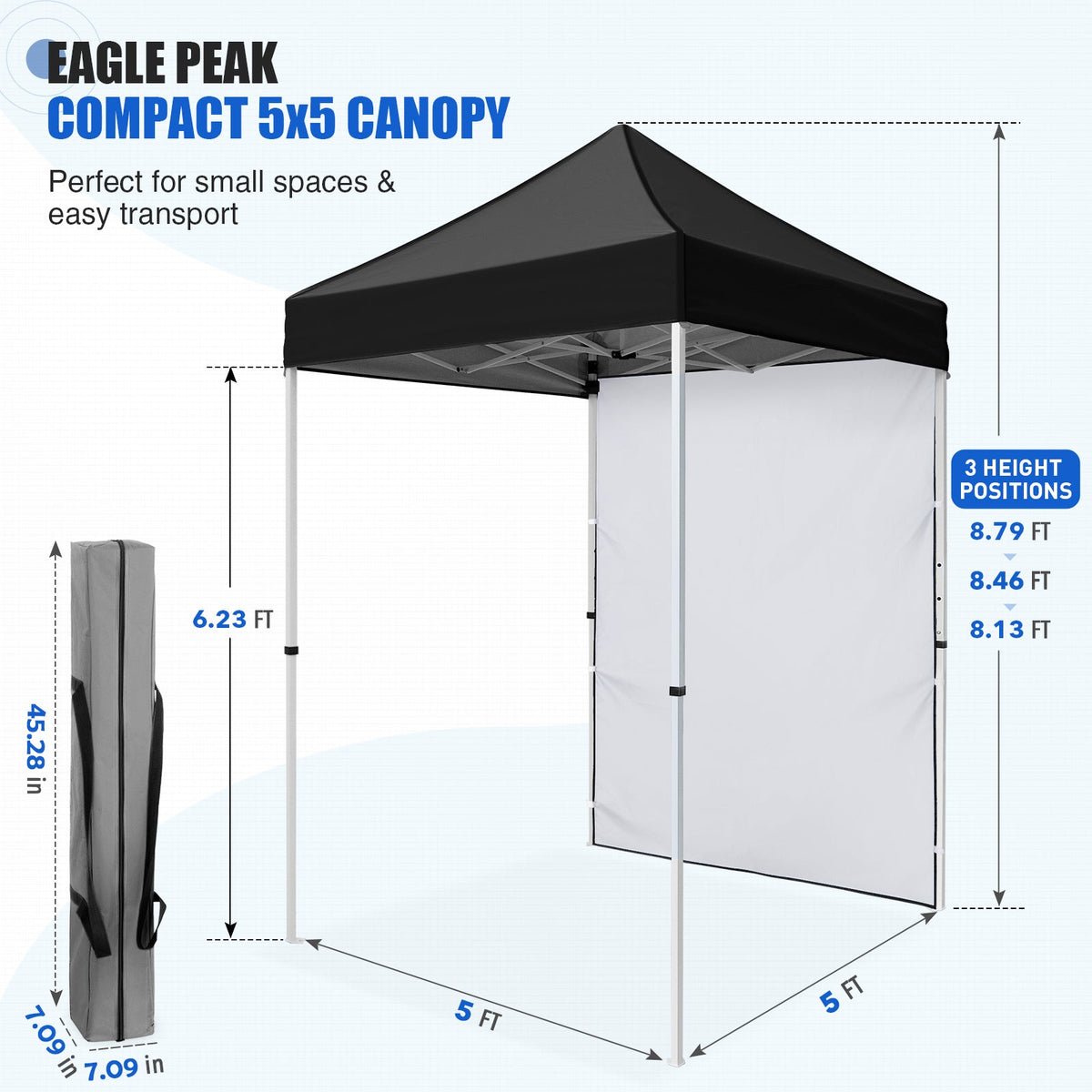 5x5 Pop Up Canopy Tent with 1 Removable Sidewall - Eagle Peak®
