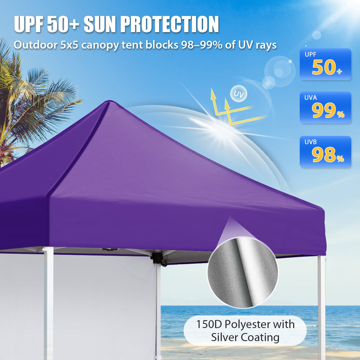 5x5 Pop Up Canopy Tent with 1 Removable Sidewall - Eagle Peak®