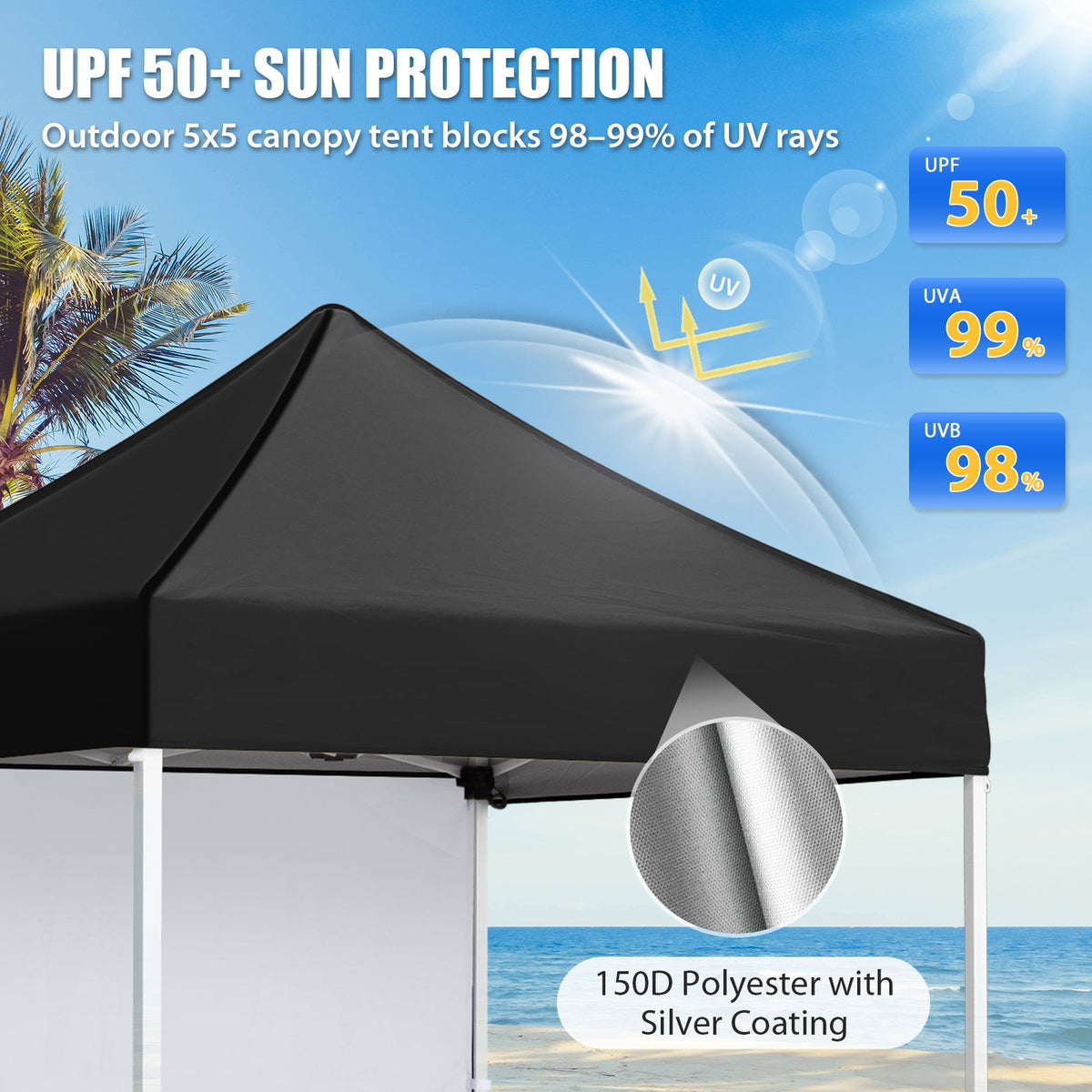 5x5 Pop Up Canopy Tent with 1 Removable Sidewall - Eagle Peak®