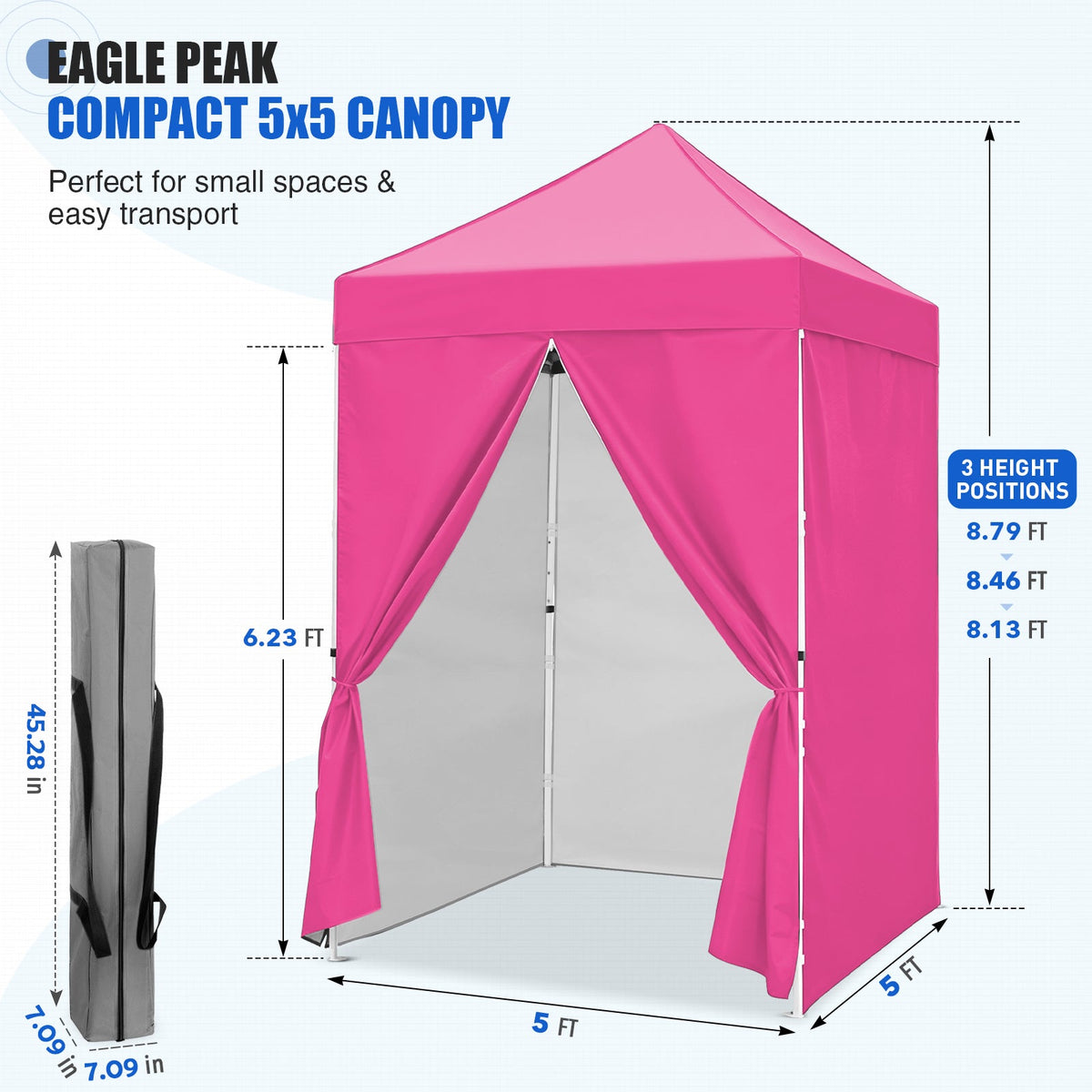 5x5 Pop Up Canopy Tent with 4 Removable Sidewalls - Eagle Peak®