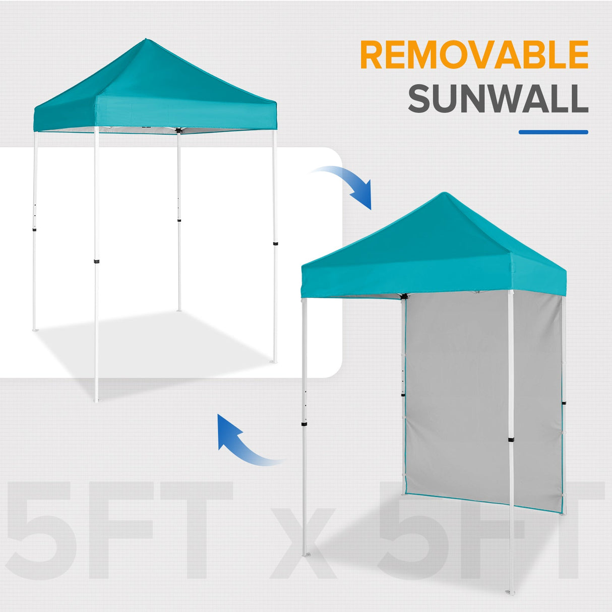 5x5 Straight Leg Pop Up Canopy Tent with One Removable Sunwall - Eagle Peak Custom Canopy Tent