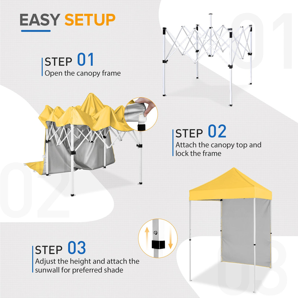 5x5 Straight Leg Pop Up Canopy Tent with One Removable Sunwall - Eagle Peak Custom Canopy Tent