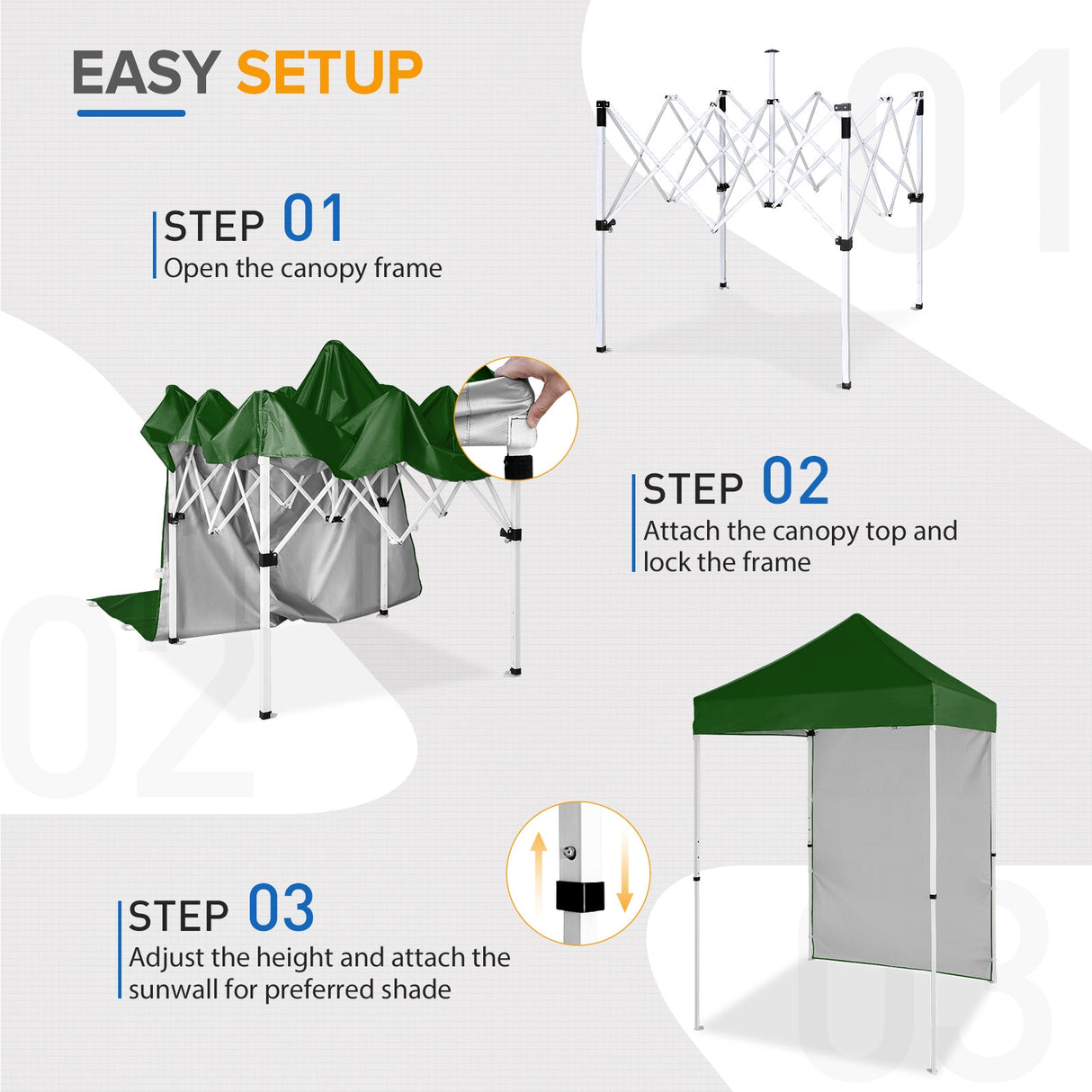 5x5 Straight Leg Pop Up Canopy Tent with One Removable Sunwall - Eagle Peak Custom Canopy Tent