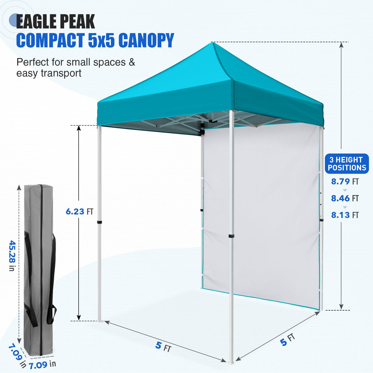 5x5 Straight Leg Pop Up Canopy Tent with One Removable Sunwall - Eagle Peak®