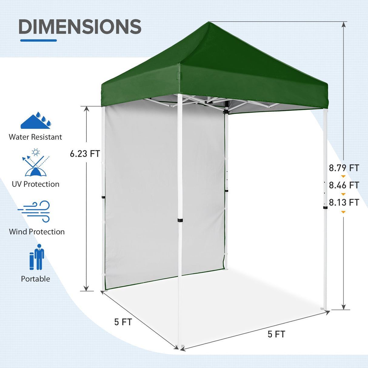 5x5 Straight Leg Pop Up Canopy Tent with One Removable Sunwall - Eagle Peak Custom Canopy Tent