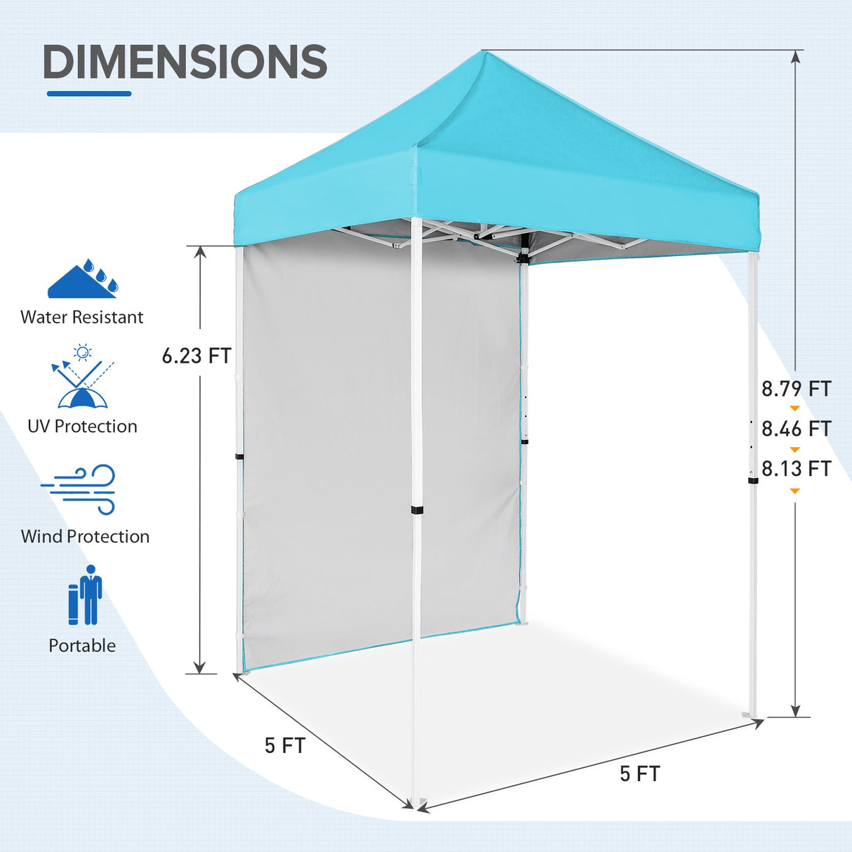 5x5 Straight Leg Pop Up Canopy Tent with One Removable Sunwall - Eagle Peak Custom Canopy Tent