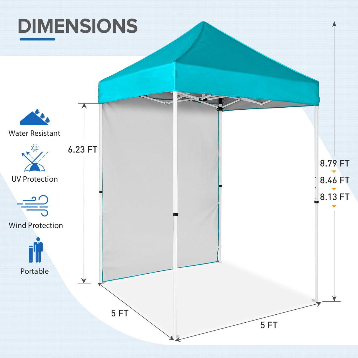 5x5 Straight Leg Pop Up Canopy Tent with One Removable Sunwall - Eagle Peak Custom Canopy Tent