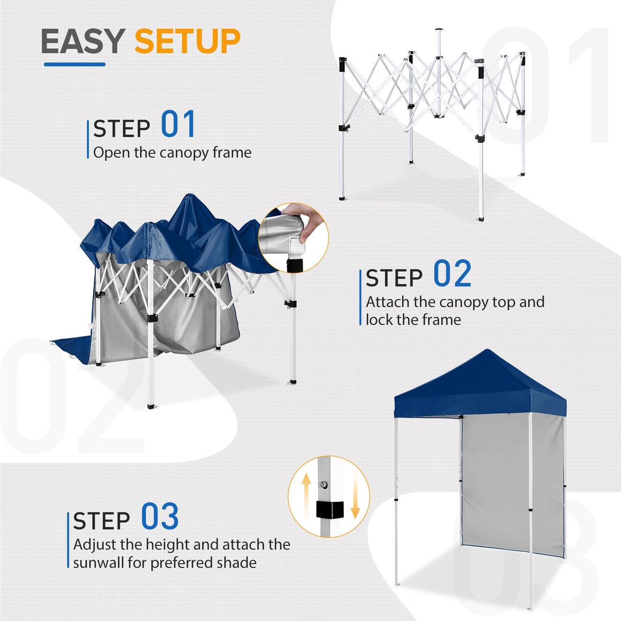 5x5 Straight Leg Pop Up Canopy Tent with One Removable Sunwall - Eagle Peak Custom Canopy Tent