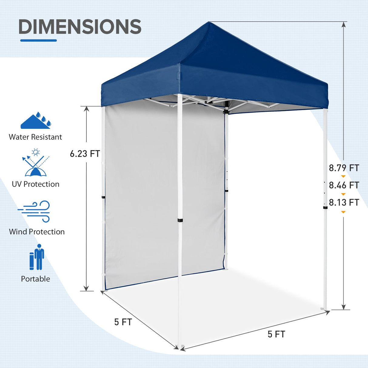 5x5 Straight Leg Pop Up Canopy Tent with One Removable Sunwall - Eagle Peak Custom Canopy Tent