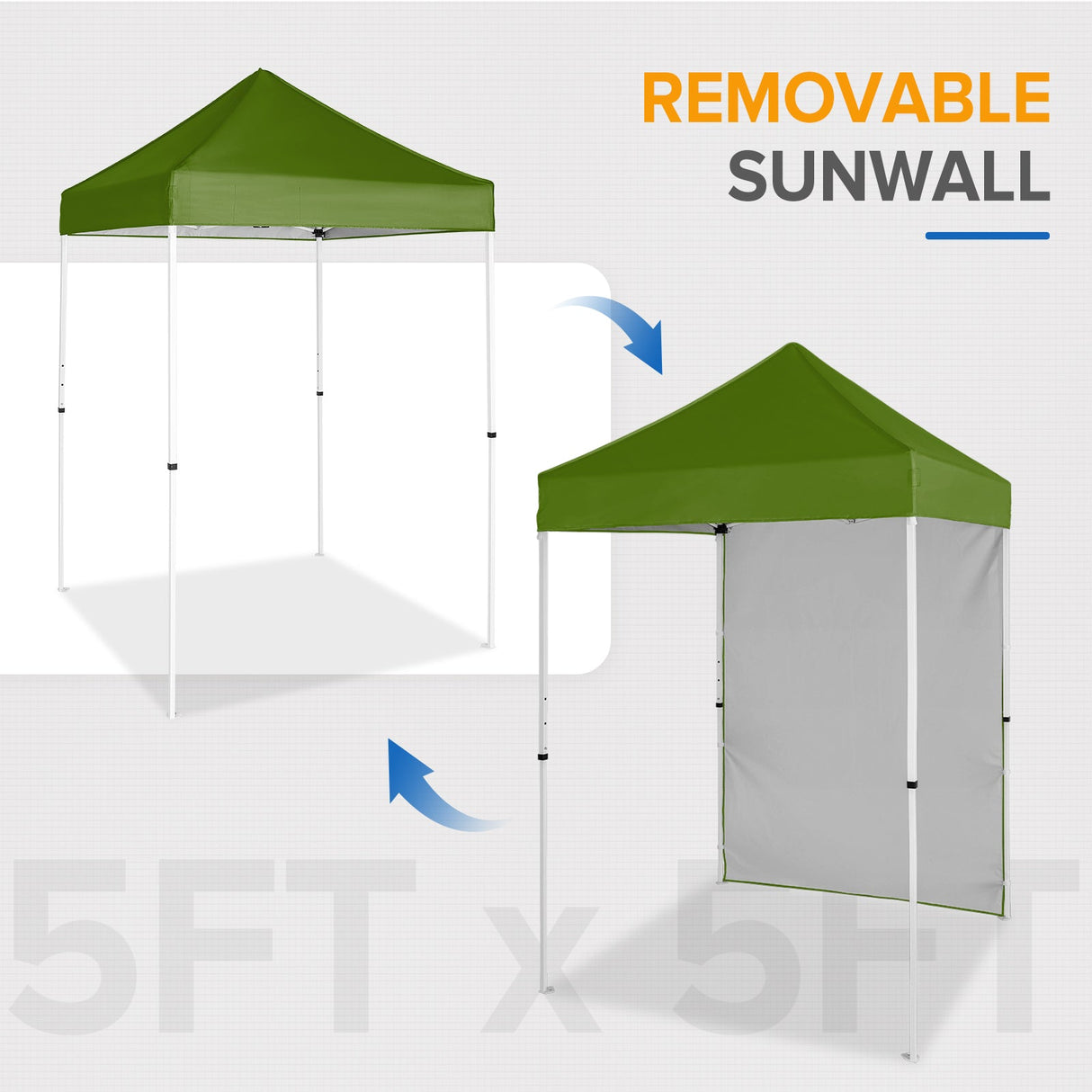 5x5 Straight Leg Pop Up Canopy Tent with One Removable Sunwall - Eagle Peak Custom Canopy Tent