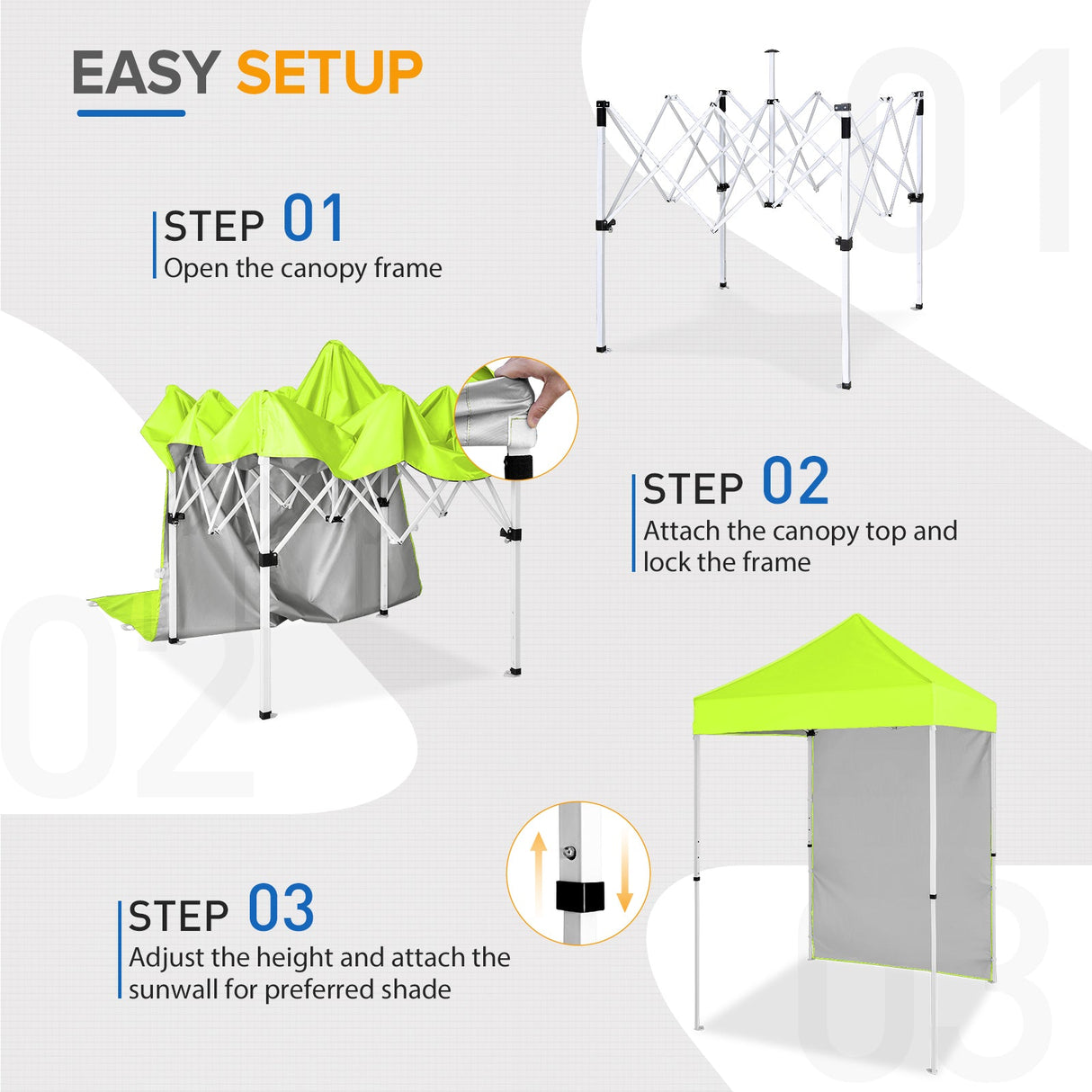 5x5 Straight Leg Pop Up Canopy Tent with One Removable Sunwall - Eagle Peak Custom Canopy Tent