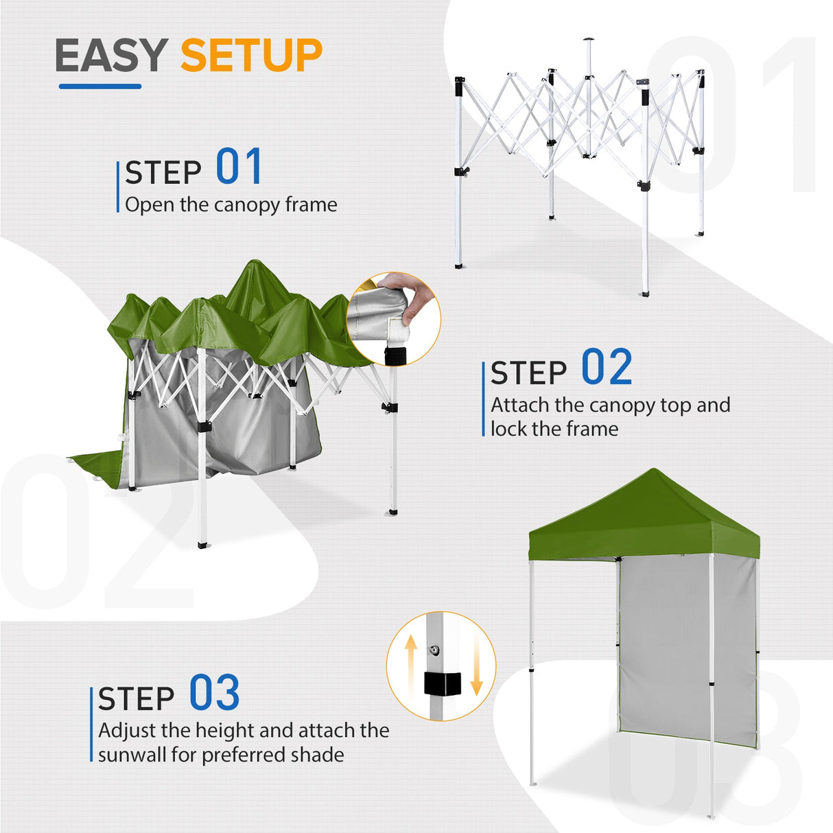 5x5 Straight Leg Pop Up Canopy Tent with One Removable Sunwall - Eagle Peak Custom Canopy Tent