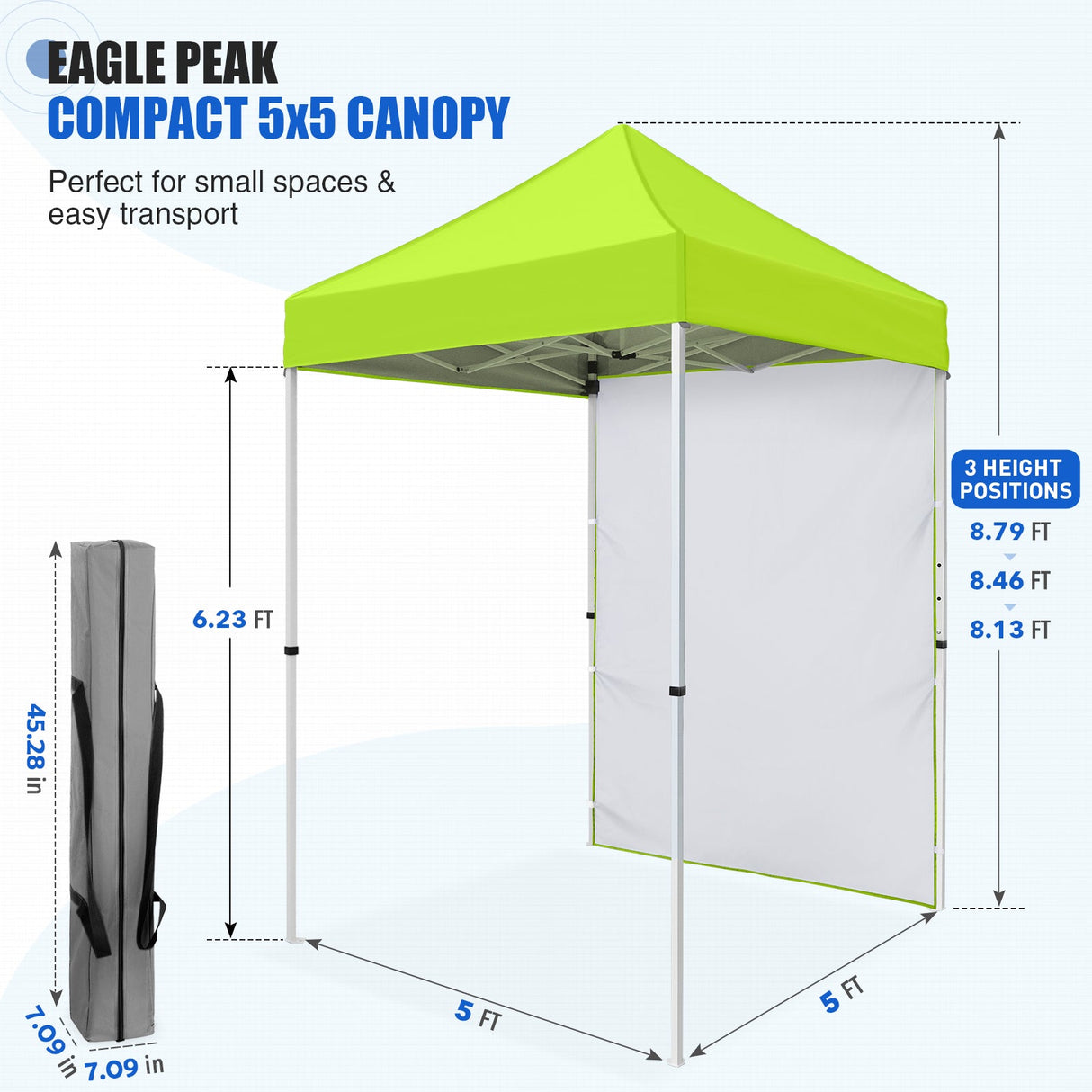 5x5 Straight Leg Pop Up Canopy Tent with One Removable Sunwall - Eagle Peak®