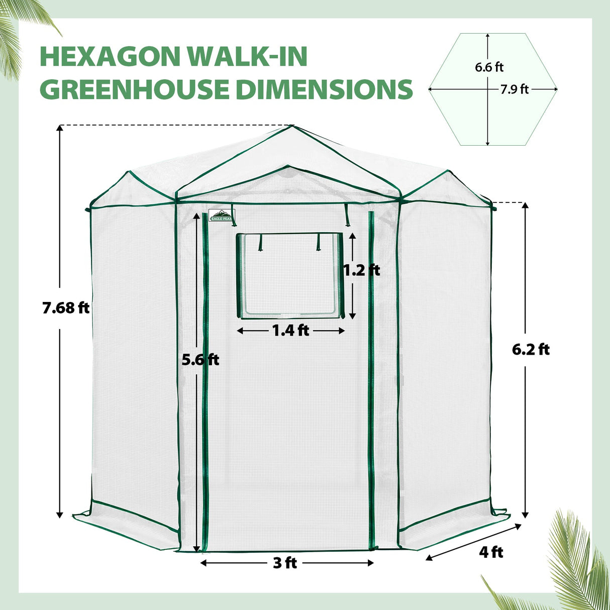 6.6x6.6 ft Hexagon Pop up Greenhouse - Eagle Peak Custom Canopy Tent