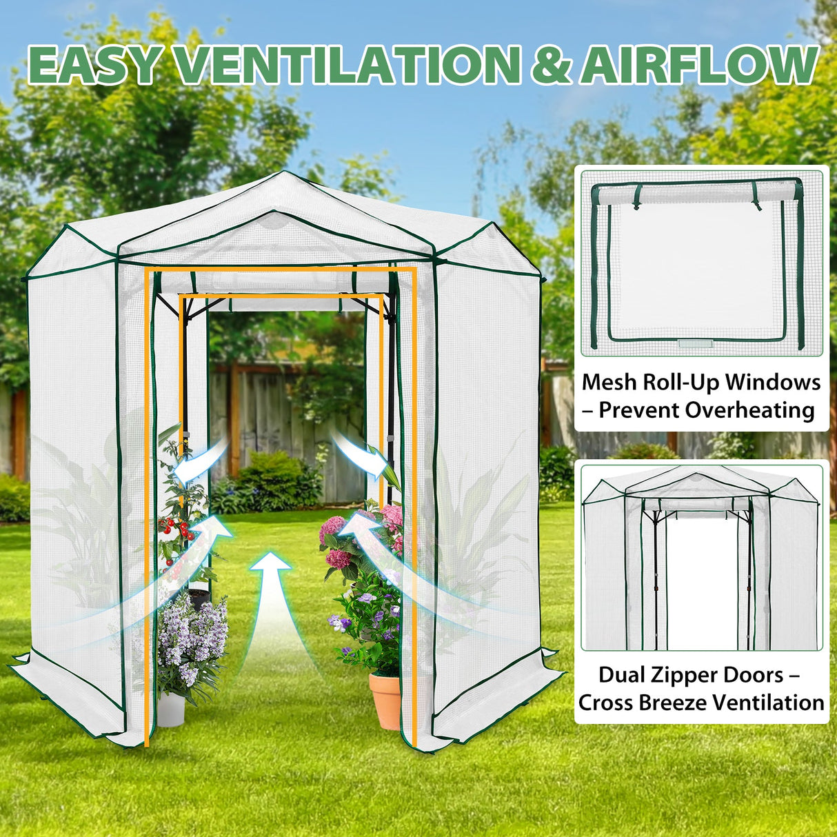6.6x6.6 ft Hexagon Pop up Greenhouse - Eagle Peak Custom Canopy Tent